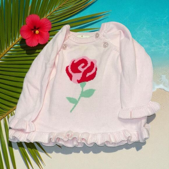 Kate Spade New York Sz 6 Months Eu 68 Baby Girl Rose Ruffle Sweater Buttons Pink - Picture 1 of 11